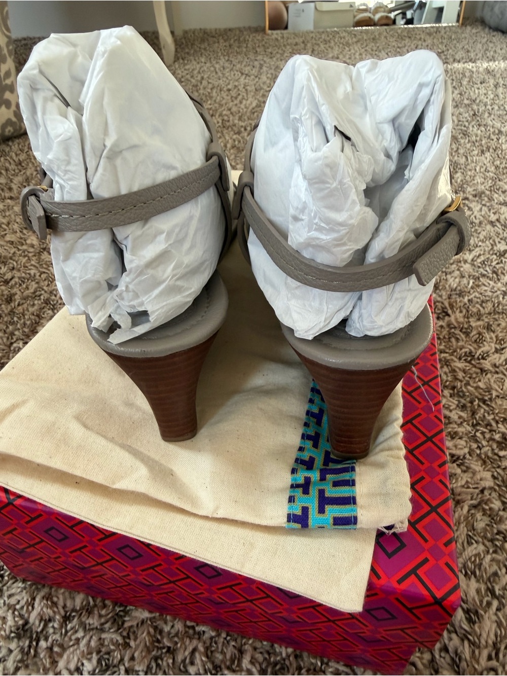 Tory Burch Taupe Miller T-Strap Leather Sandals - Picture 3 of 6